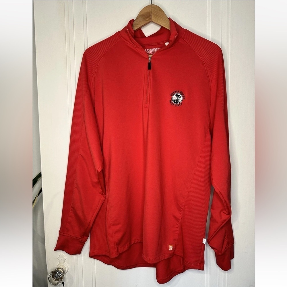 Mens Medium Pebble beach 1/4 Zip Red Ashworth Performance Pullover